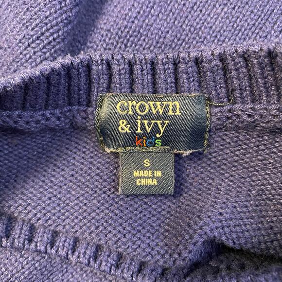 Crown & Ivy Boys Blue Intarsia Santa Dog Christmas Crew Neck Sweater Size S - Picture 2 of 7